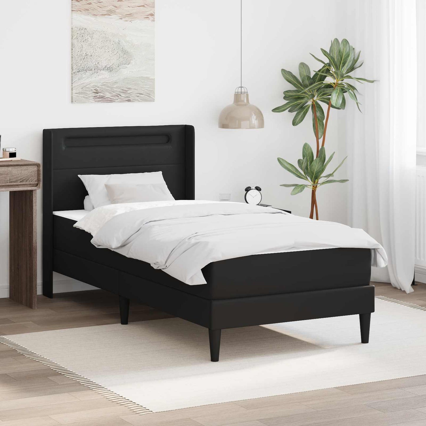 vidaXL Σκελετός κρεβατιού με στρώμα Μαύρο 100 x 200 cm Τεχνητό Δέρμα