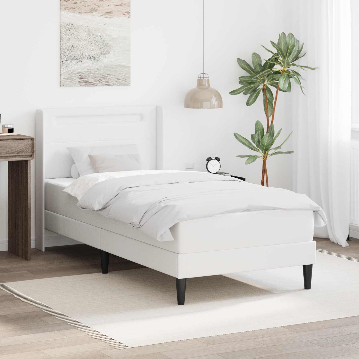 vidaXL Σκελετός κρεβατιού με στρώμα Λευκό 100 x 200 cm Τεχνητό Δέρμα
