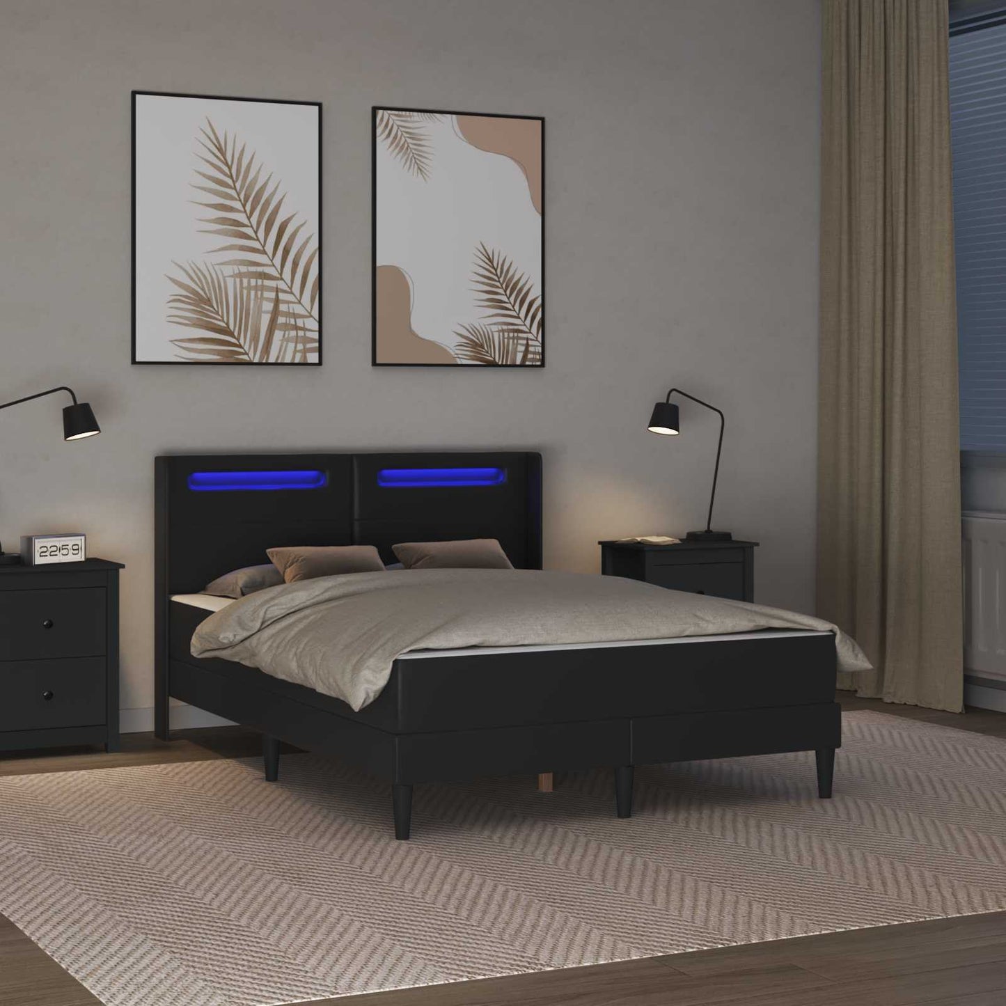 vidaXL Σκελετός κρεβατιού με στρώμα Μαύρο 140 x 190 cm Τεχνητό Δέρμα