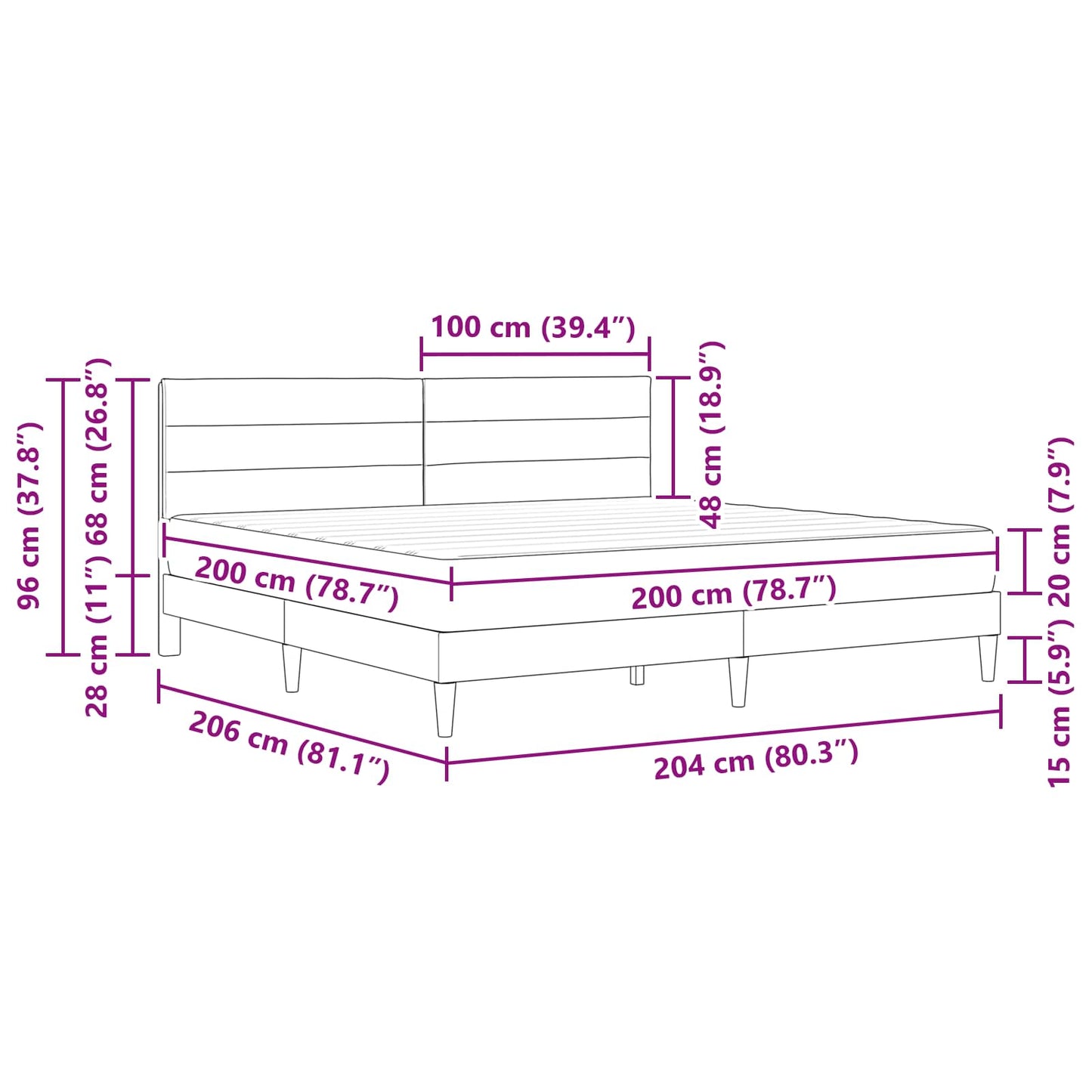 vidaXL Σκελετός Κρεβατιού Μαύρο 200 x 200 cm Πολυεστέρας
