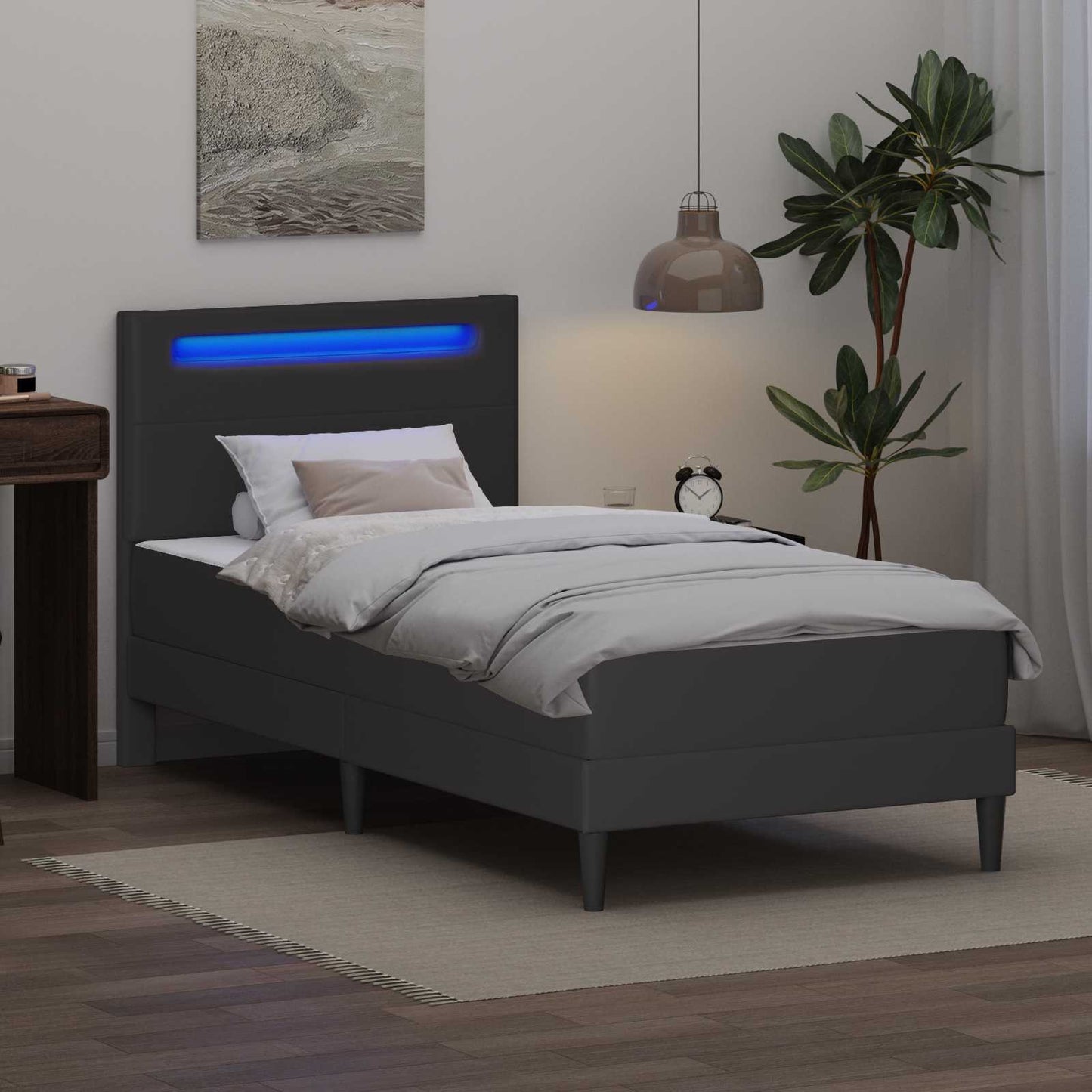 vidaXL Σκελετός Κρεβατιού με κεφαλάρι Γκρι 90 x 190 cm Τεχνητό Δέρμα