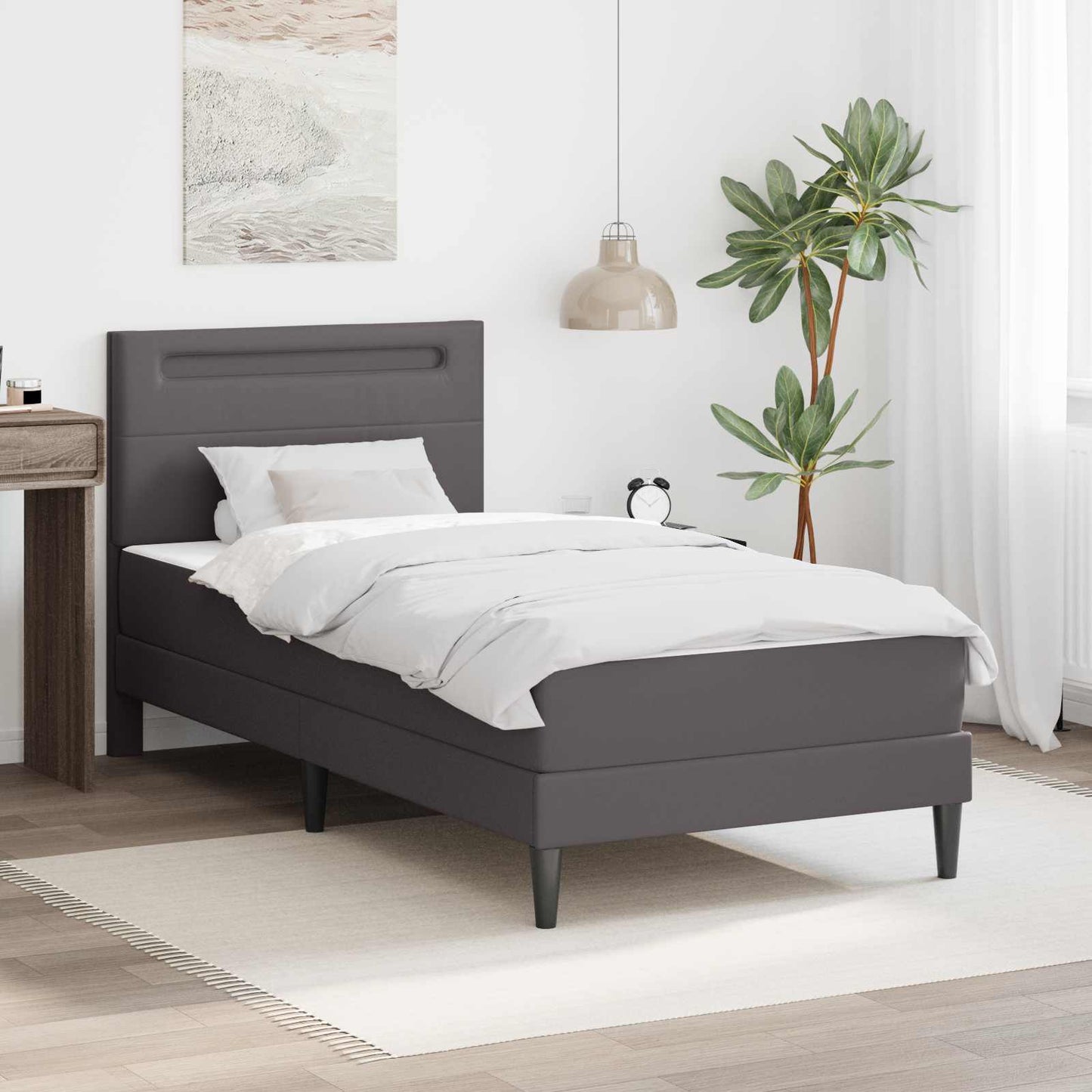 vidaXL Σκελετός Κρεβατιού με κεφαλάρι Γκρι 90 x 190 cm Τεχνητό Δέρμα