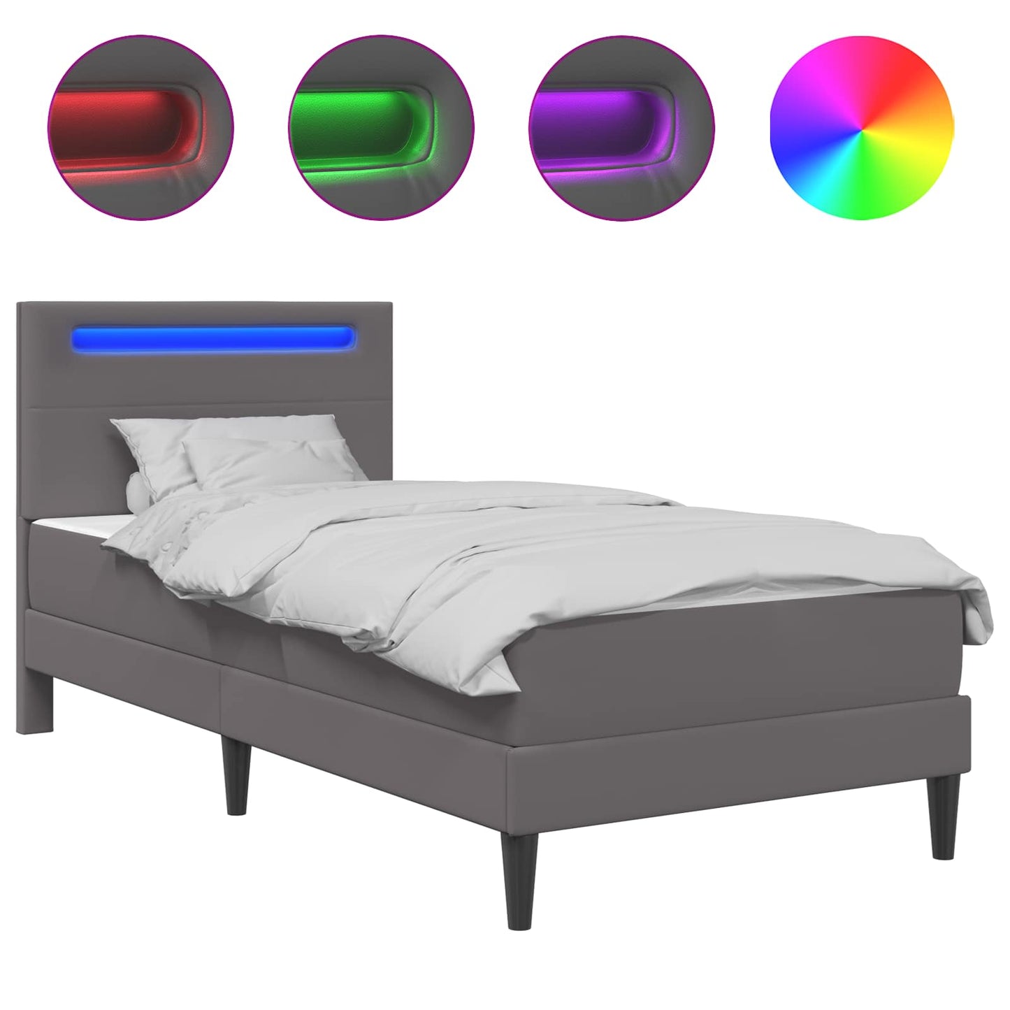 vidaXL Σκελετός Κρεβατιού με κεφαλάρι Γκρι 90 x 190 cm Τεχνητό Δέρμα
