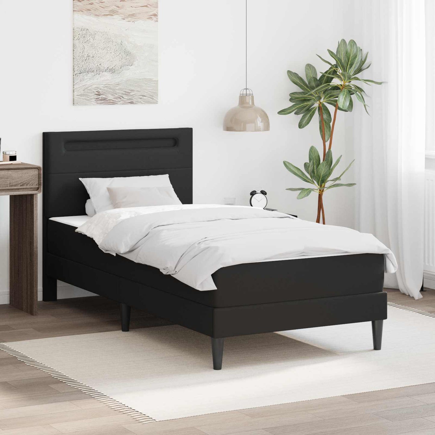 vidaXL Σκελετός Κρεβατιού με κεφαλάρι Μαύρο 90 x 190 cm Τεχνητό Δέρμα
