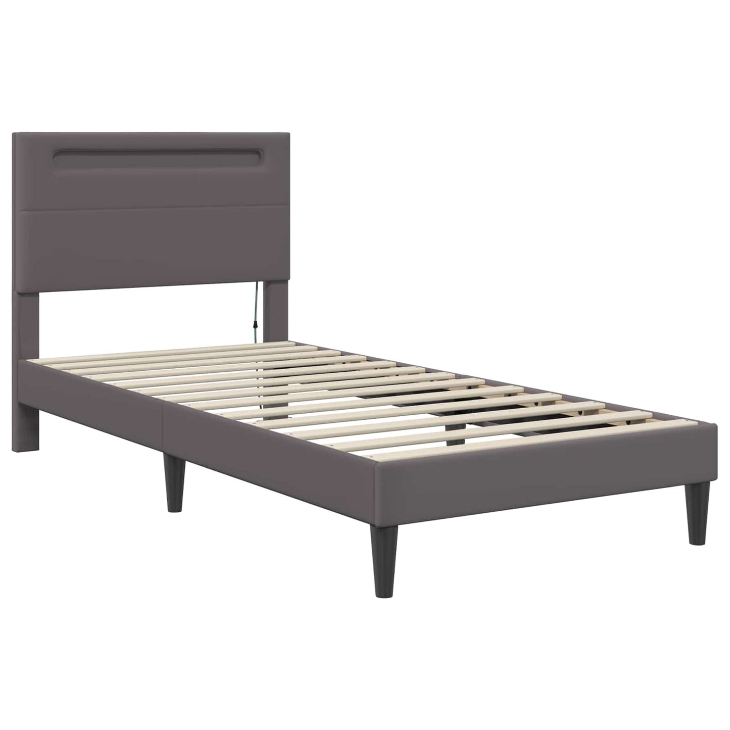 vidaXL Σκελετός Κρεβατιού με κεφαλάρι Γκρι 90 x 200 cm Τεχνητό Δέρμα