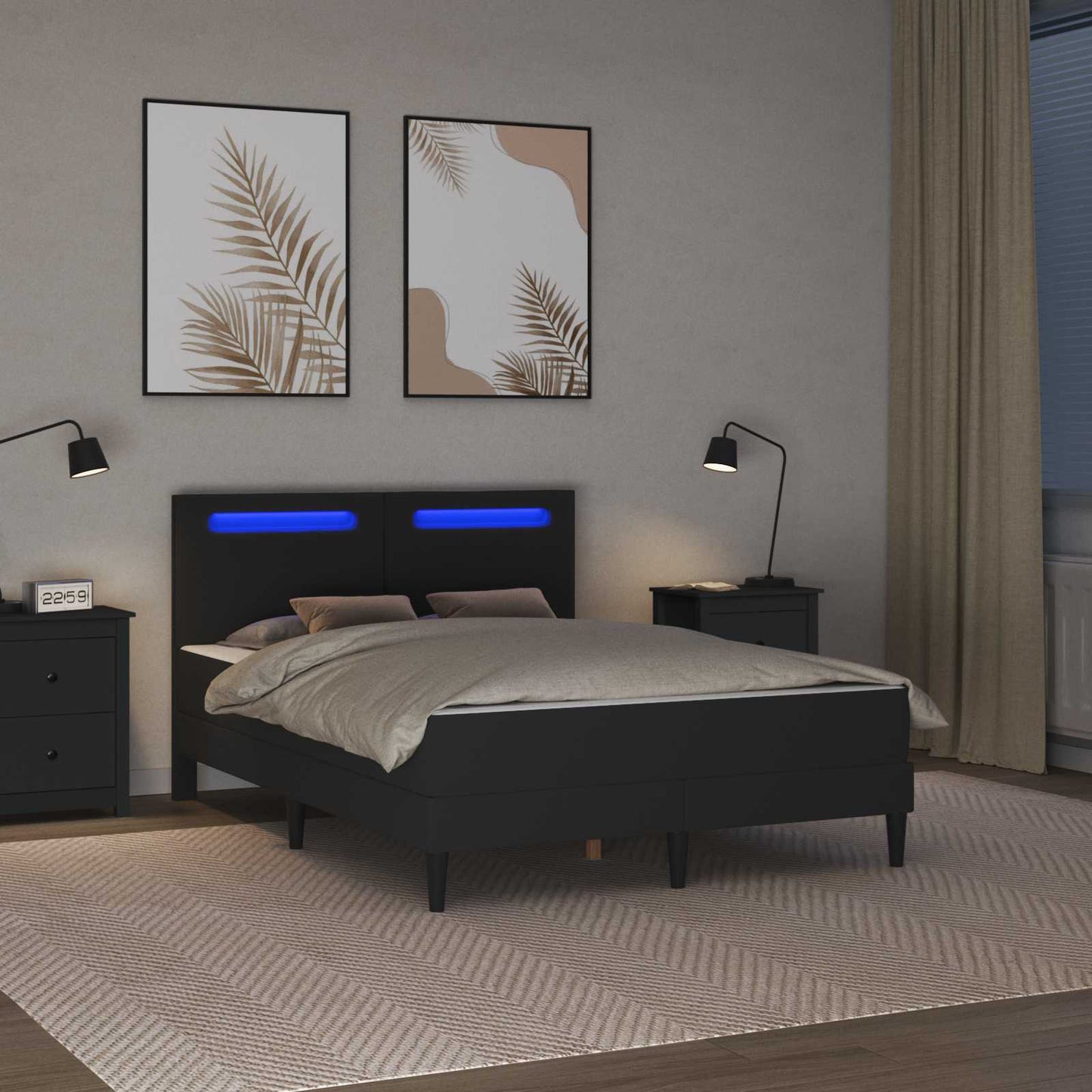 vidaXL Σκελετός Κρεβατιού με κεφαλάρι Μαύρο 140 x 190 cm Τεχνητό Δέρμα