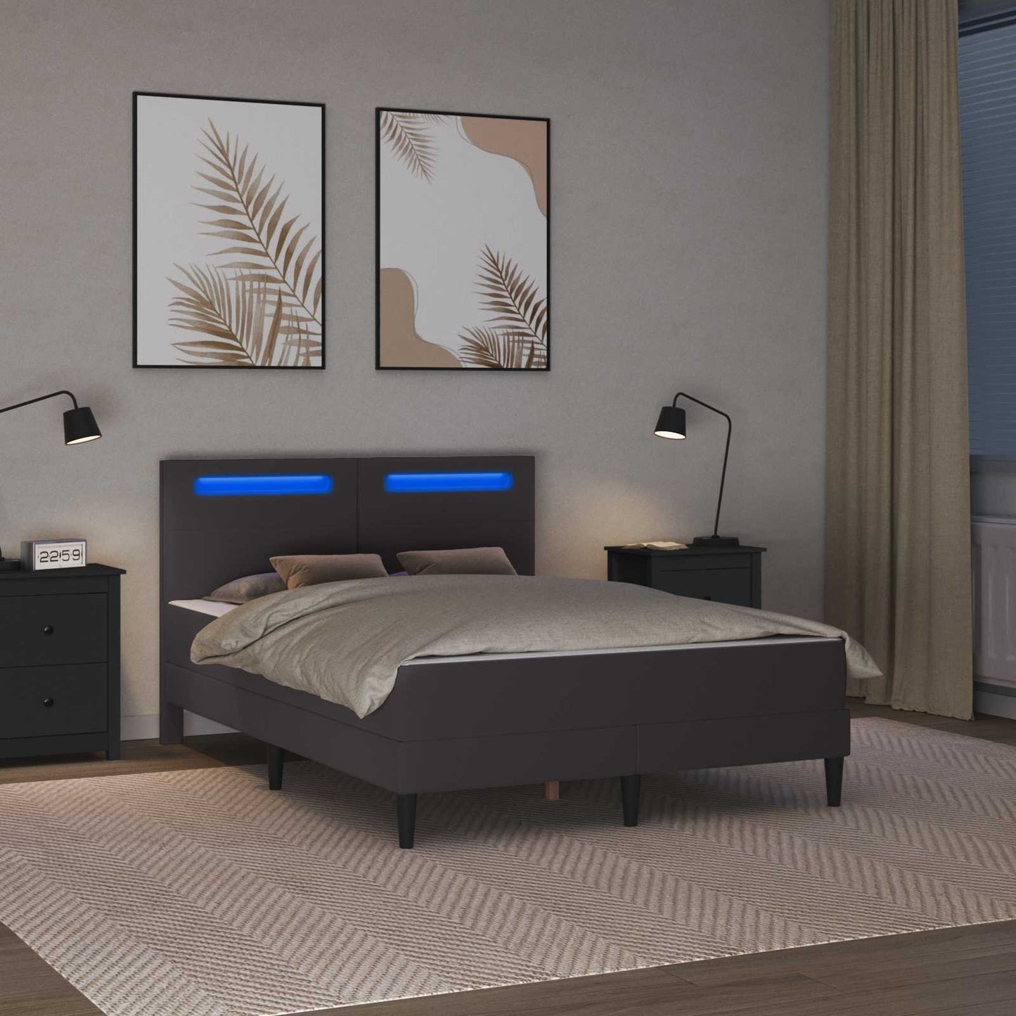 vidaXL Σκελετός Κρεβατιού με κεφαλάρι Γκρι 140 x 200 cm Τεχνητό Δέρμα