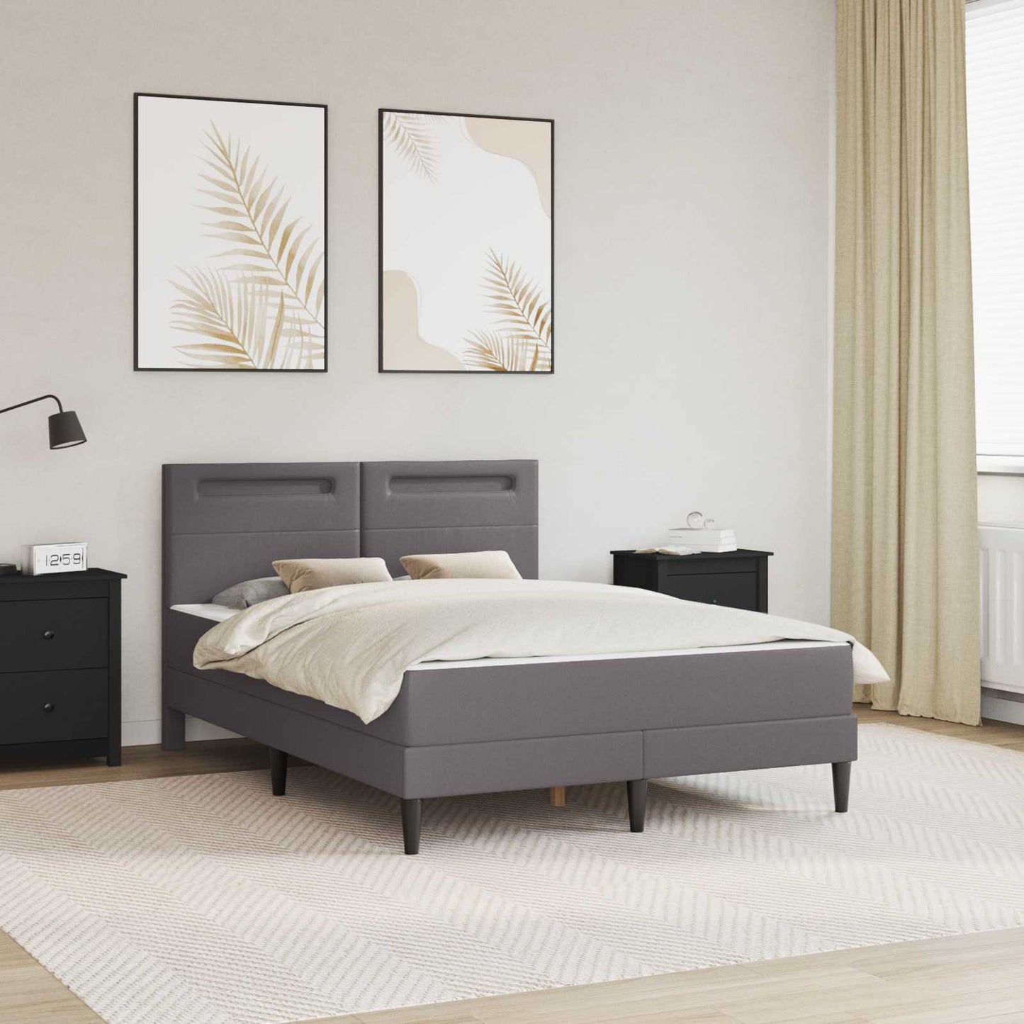 vidaXL Σκελετός Κρεβατιού με κεφαλάρι Γκρι 140 x 200 cm Τεχνητό Δέρμα