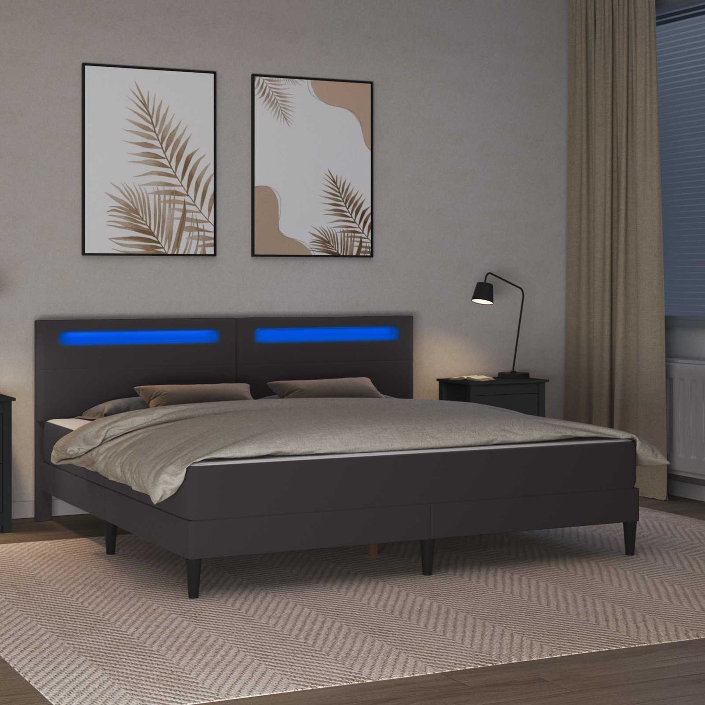 vidaXL Σκελετός Κρεβατιού με κεφαλάρι Γκρι 200 x 200 cm Τεχνητό Δέρμα