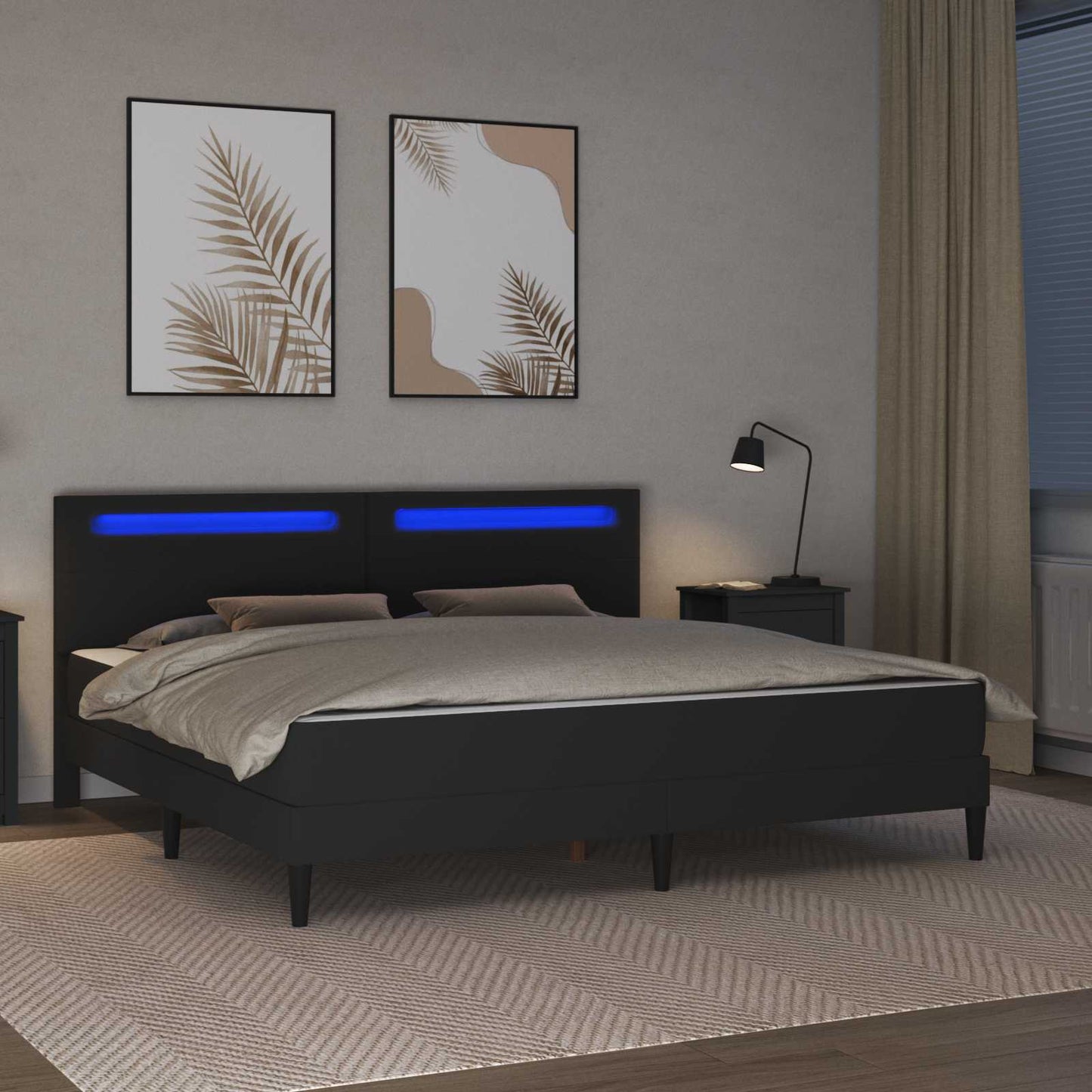 vidaXL Σκελετός Κρεβατιού με κεφαλάρι Μαύρο 200 x 200 cm Τεχνητό Δέρμα
