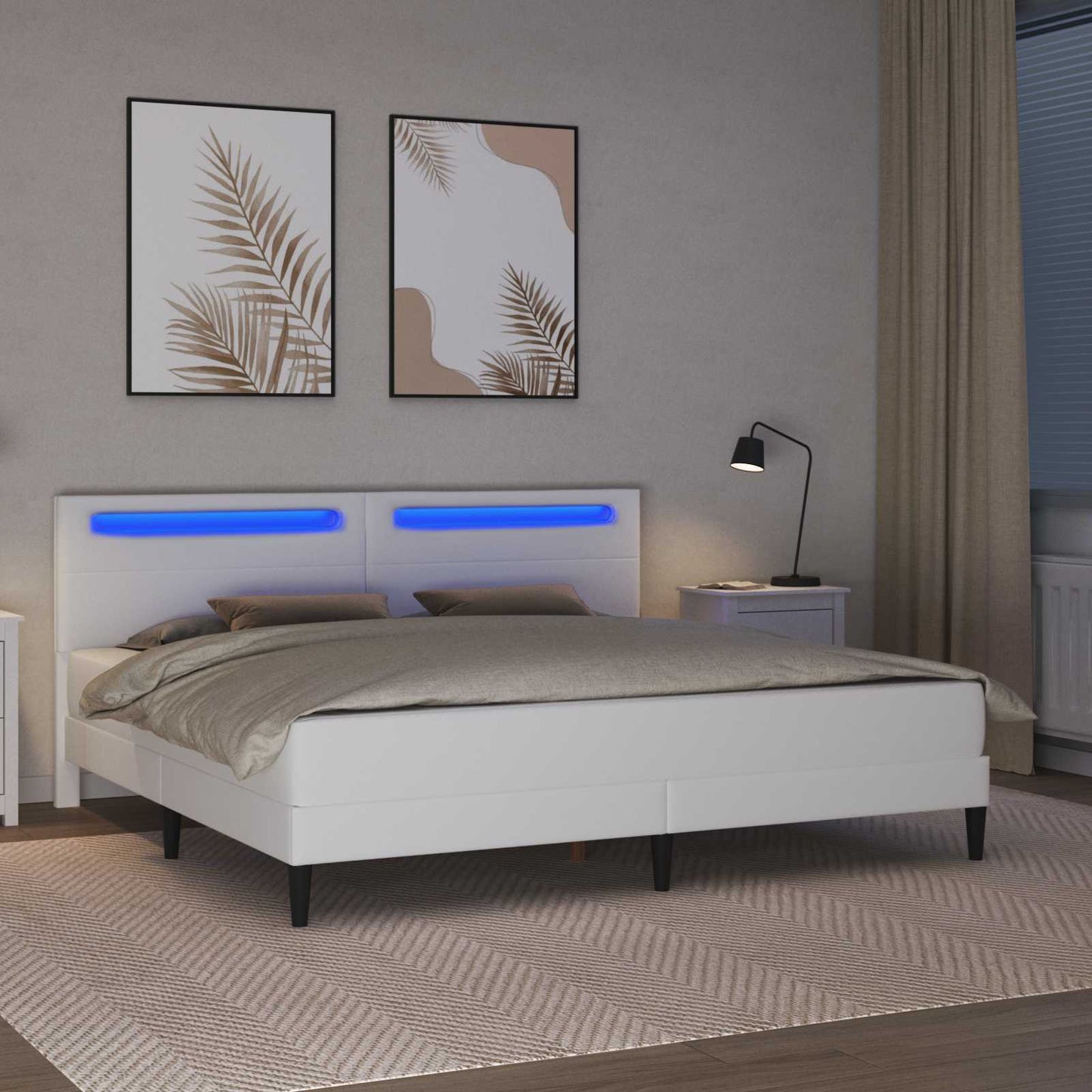vidaXL Σκελετός Κρεβατιού με κεφαλάρι Λευκό 200 x 200 cm Τεχνητό Δέρμα