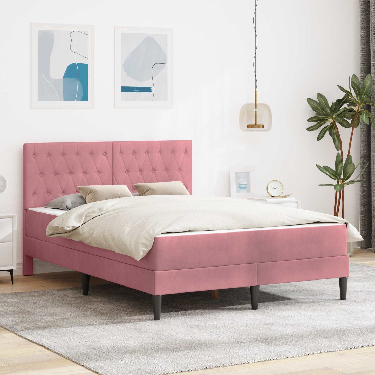 vidaXL Σκελετός κρεβατιού με στρώμα Ροζ 140 x 190 cm Βελούδο