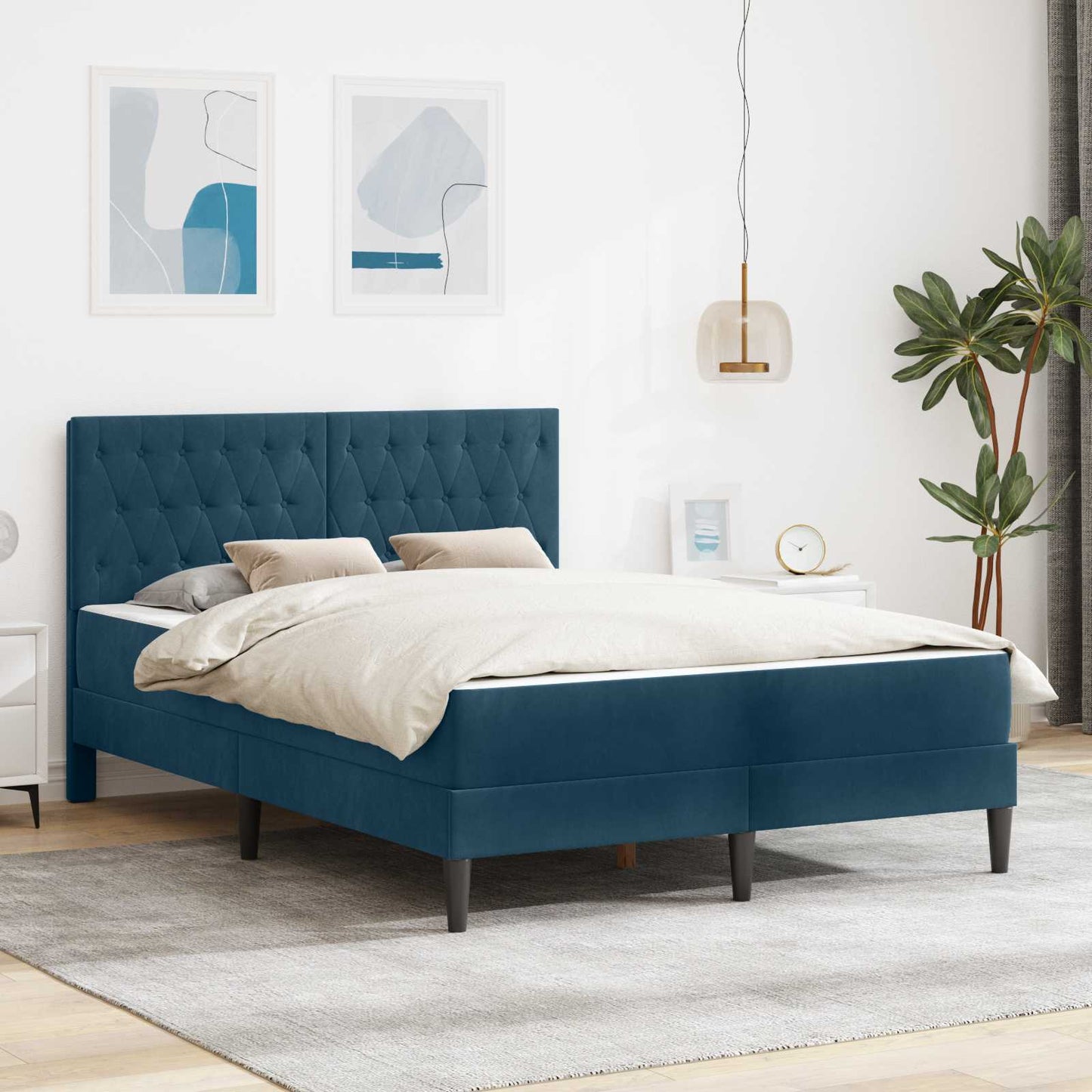 vidaXL Σκελετός κρεβατιού με στρώμα Μπλε 160 x 200 cm Βελούδο