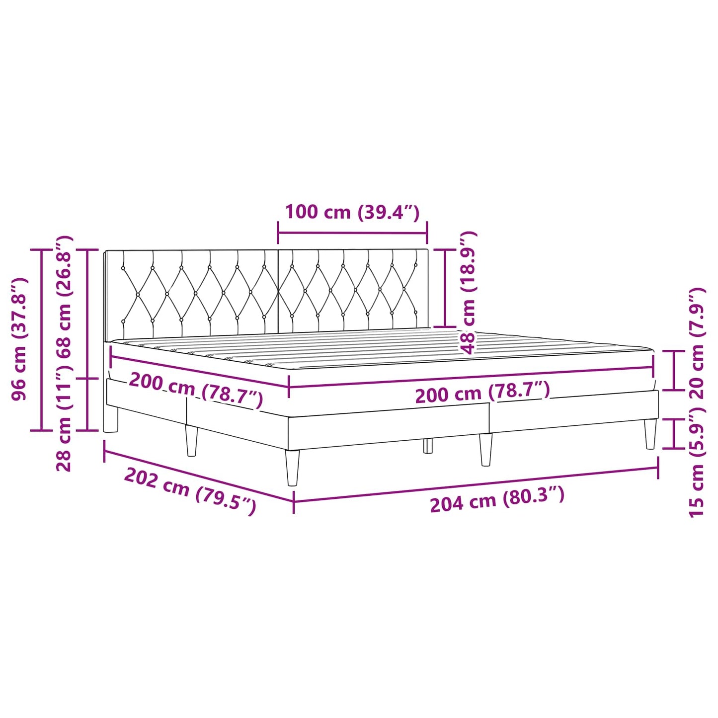 vidaXL Σκελετός κρεβατιού με στρώμα Μαύρο 200 x 200 cm Βελούδο