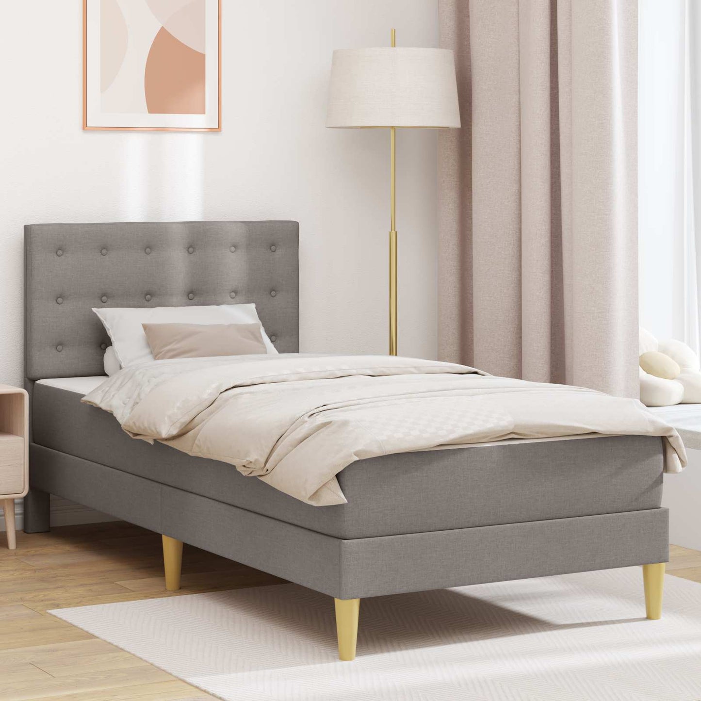 vidaXL Σκελετός κρεβατιού με στρώμα Taupe 90 x 200 cm ύφασμα