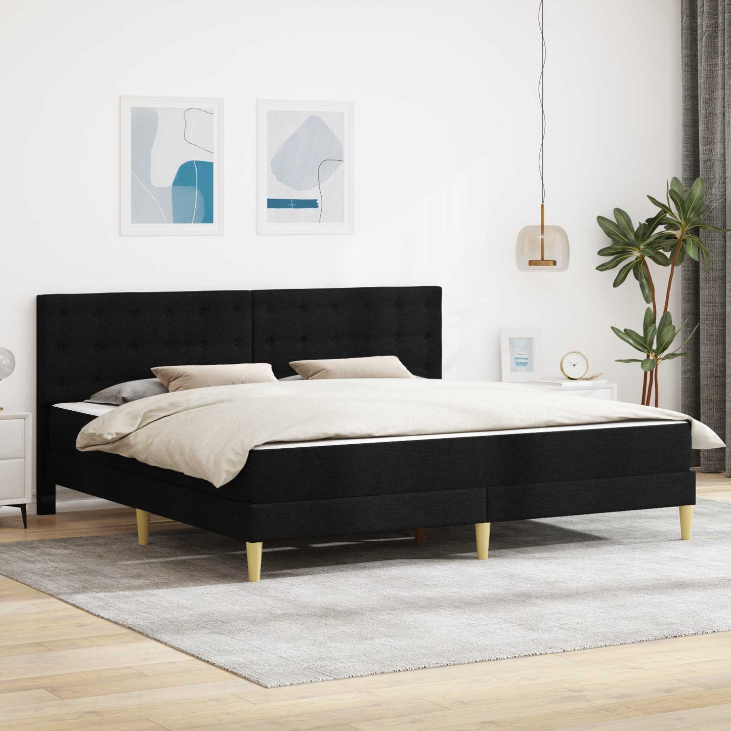 vidaXL Σκελετός κρεβατιού με στρώμα Μαύρο 200 x 200 cm ύφασμα