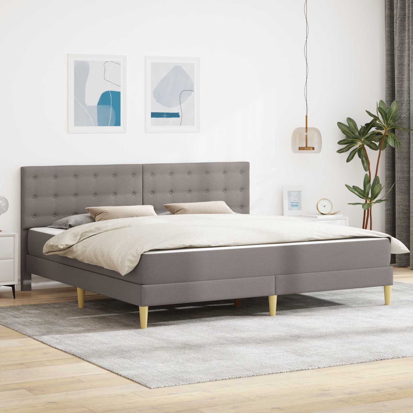 vidaXL Σκελετός κρεβατιού με στρώμα Taupe 200 x 200 cm ύφασμα