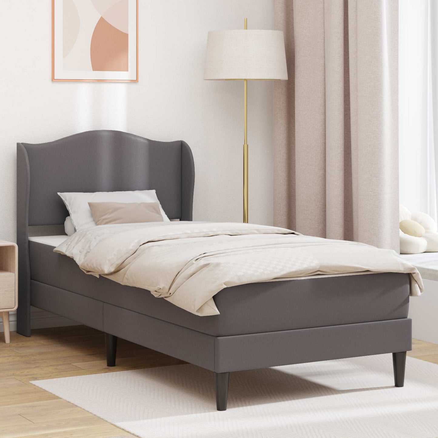 vidaXL Σκελετός Κρεβατιού με κεφαλάρι Γκρι 90 x 190 cm Τεχνητό Δέρμα