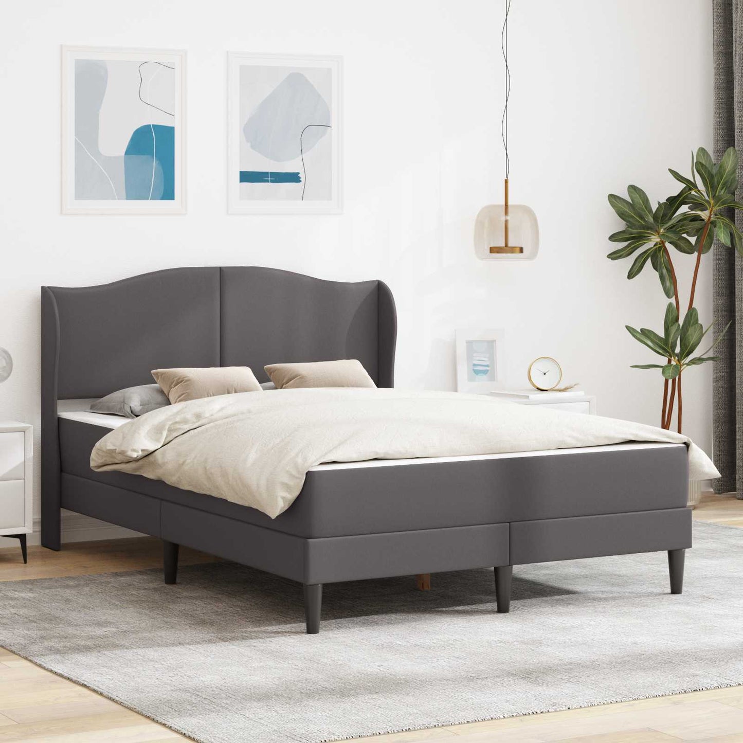 vidaXL Σκελετός Κρεβατιού με κεφαλάρι Γκρι 140 x 190 cm Τεχνητό Δέρμα