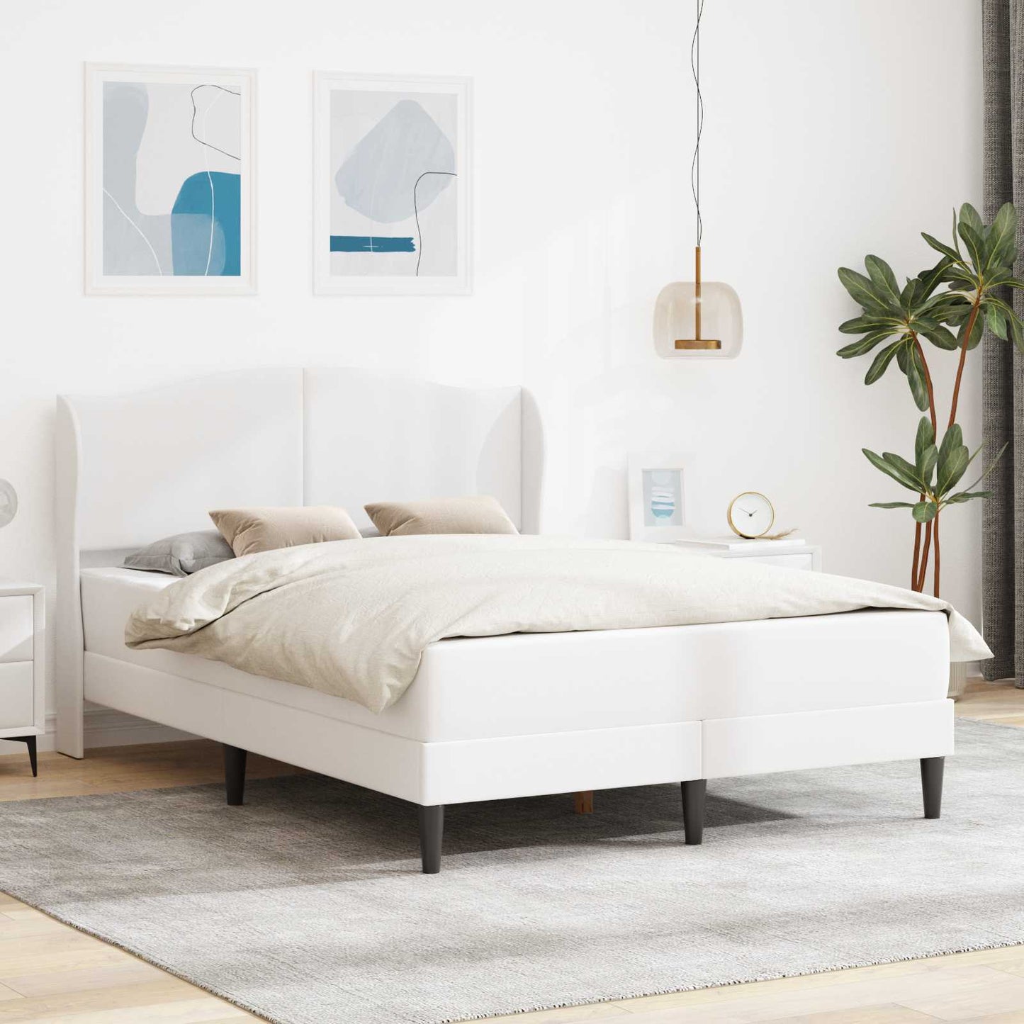 vidaXL Σκελετός Κρεβατιού με κεφαλάρι Λευκό 140 x 200 cm Τεχνητό Δέρμα