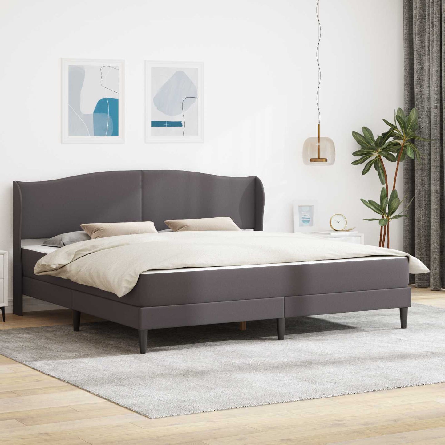 vidaXL Σκελετός Κρεβατιού με κεφαλάρι Γκρι 200 x 200 cm Τεχνητό Δέρμα