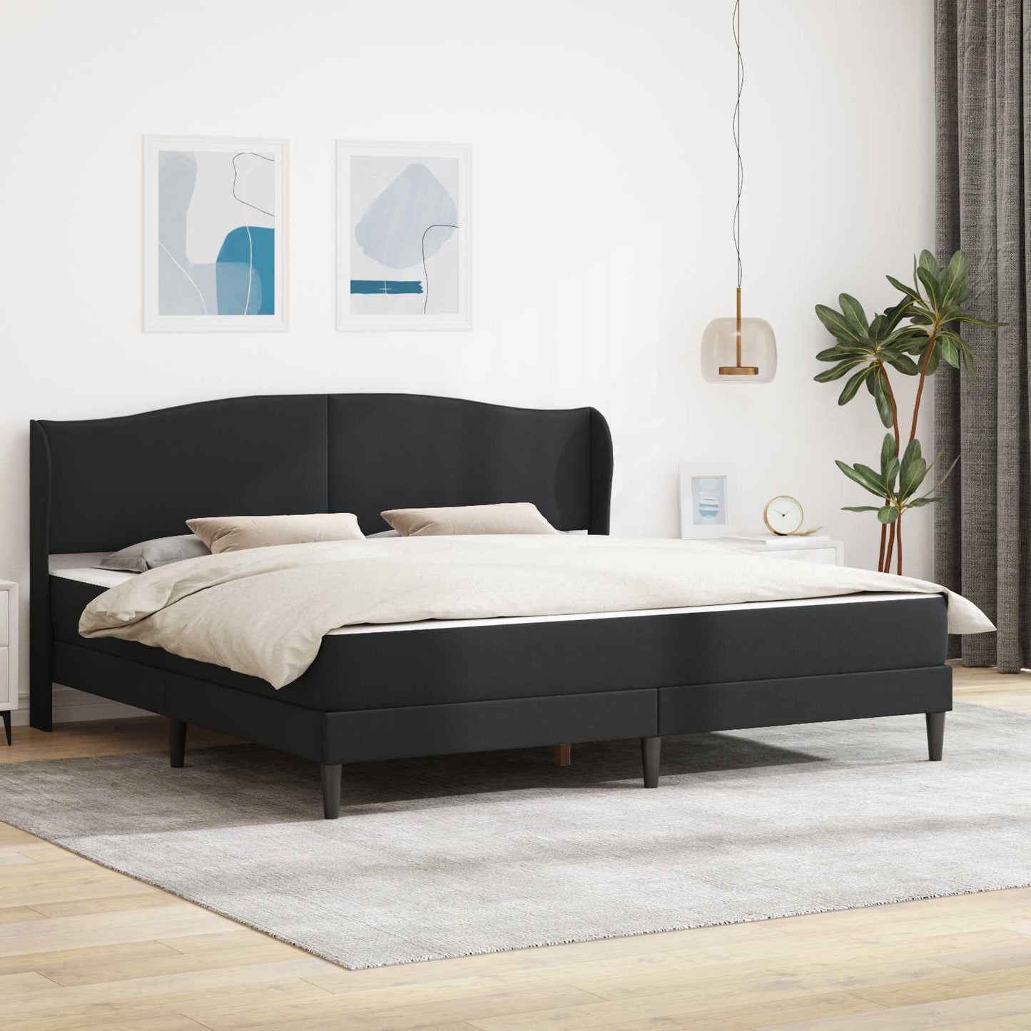 vidaXL Σκελετός Κρεβατιού με κεφαλάρι Μαύρο 200 x 200 cm Τεχνητό Δέρμα