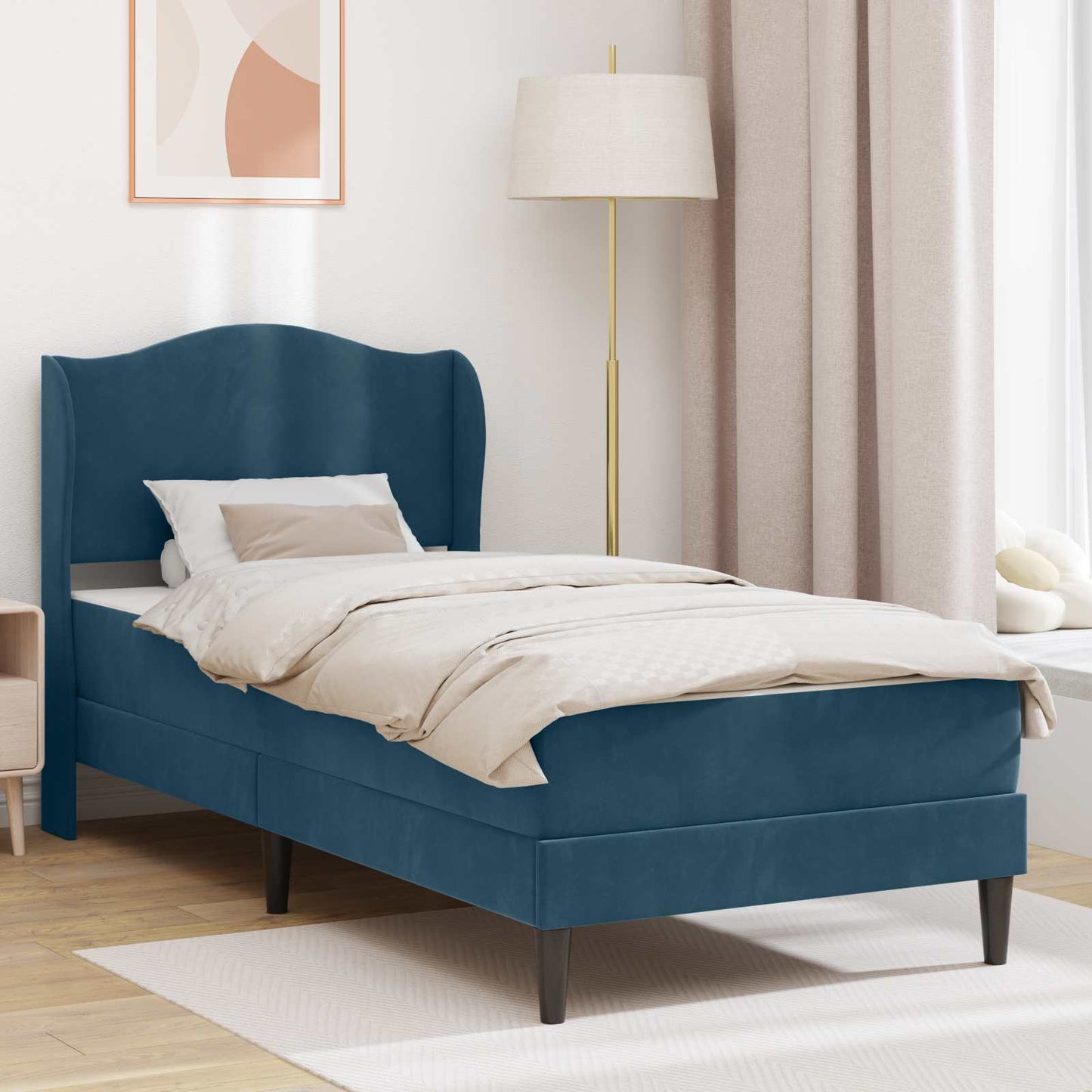 vidaXL Σκελετός Κρεβατιού με κεφαλάρι Μπλε 90 x 200 cm Βελούδο