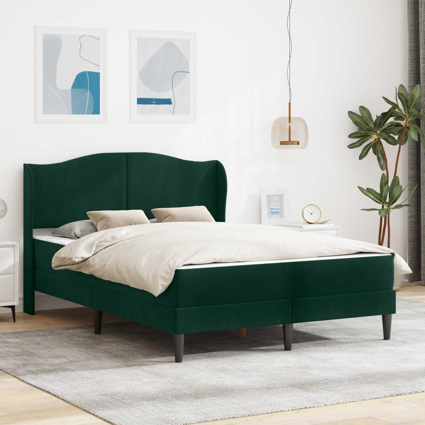 vidaXL Σκελετός Κρεβατιού Σκούρο Πράσινο 140 x 190 cm Βελούδο