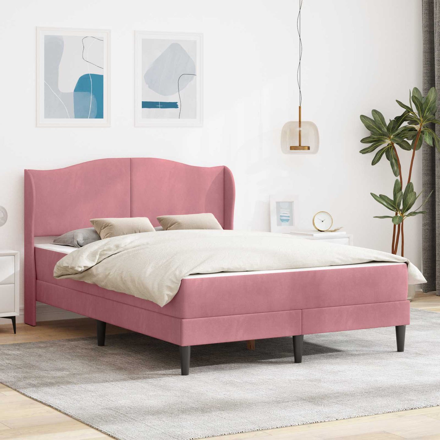 vidaXL Σκελετός Κρεβατιού με κεφαλάρι Ροζ 140 x 190 cm Βελούδο