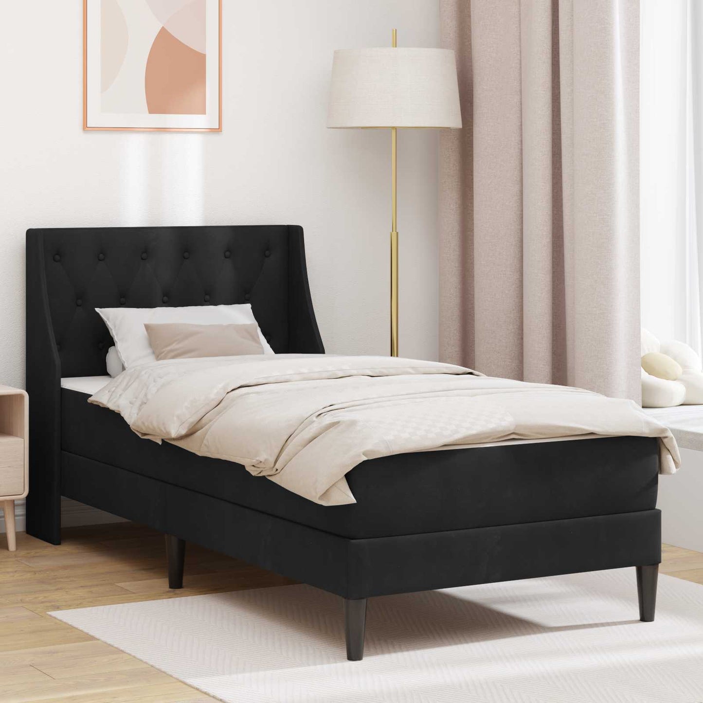 vidaXL Σκελετός κρεβατιού με στρώμα Μαύρο 90 x 190 cm Βελούδο