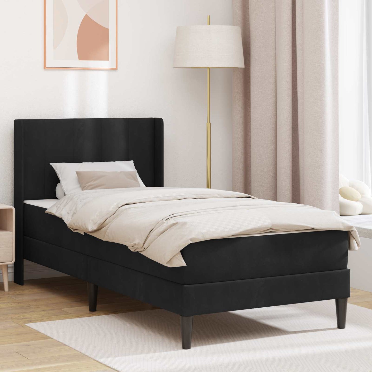 vidaXL Σκελετός κρεβατιού με στρώμα Μαύρο 90 x 190 cm Βελούδο