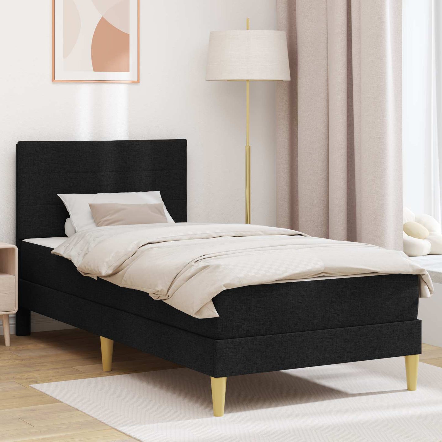 vidaXL Σκελετός κρεβατιού με στρώμα Μαύρο 90 x 190 cm ύφασμα