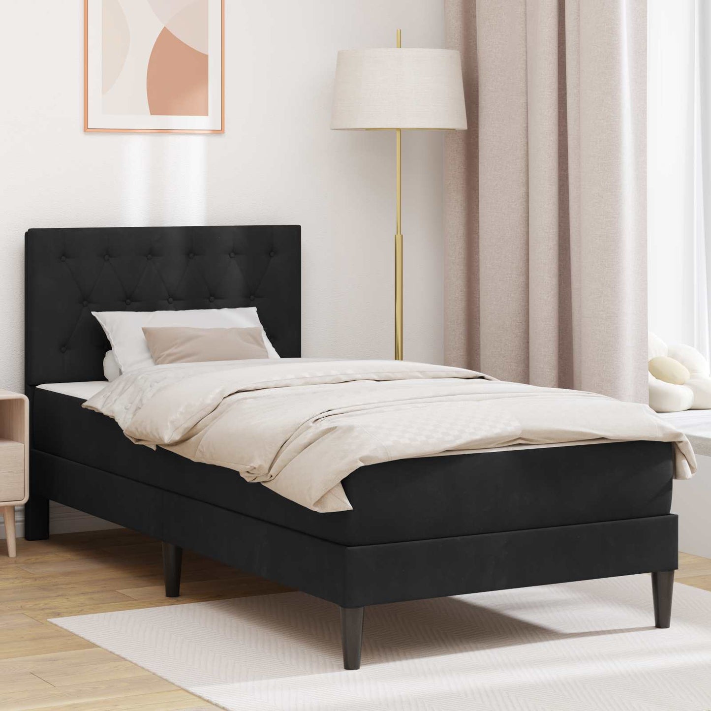 vidaXL Σκελετός κρεβατιού με στρώμα Μαύρο 90 x 190 cm Βελούδο