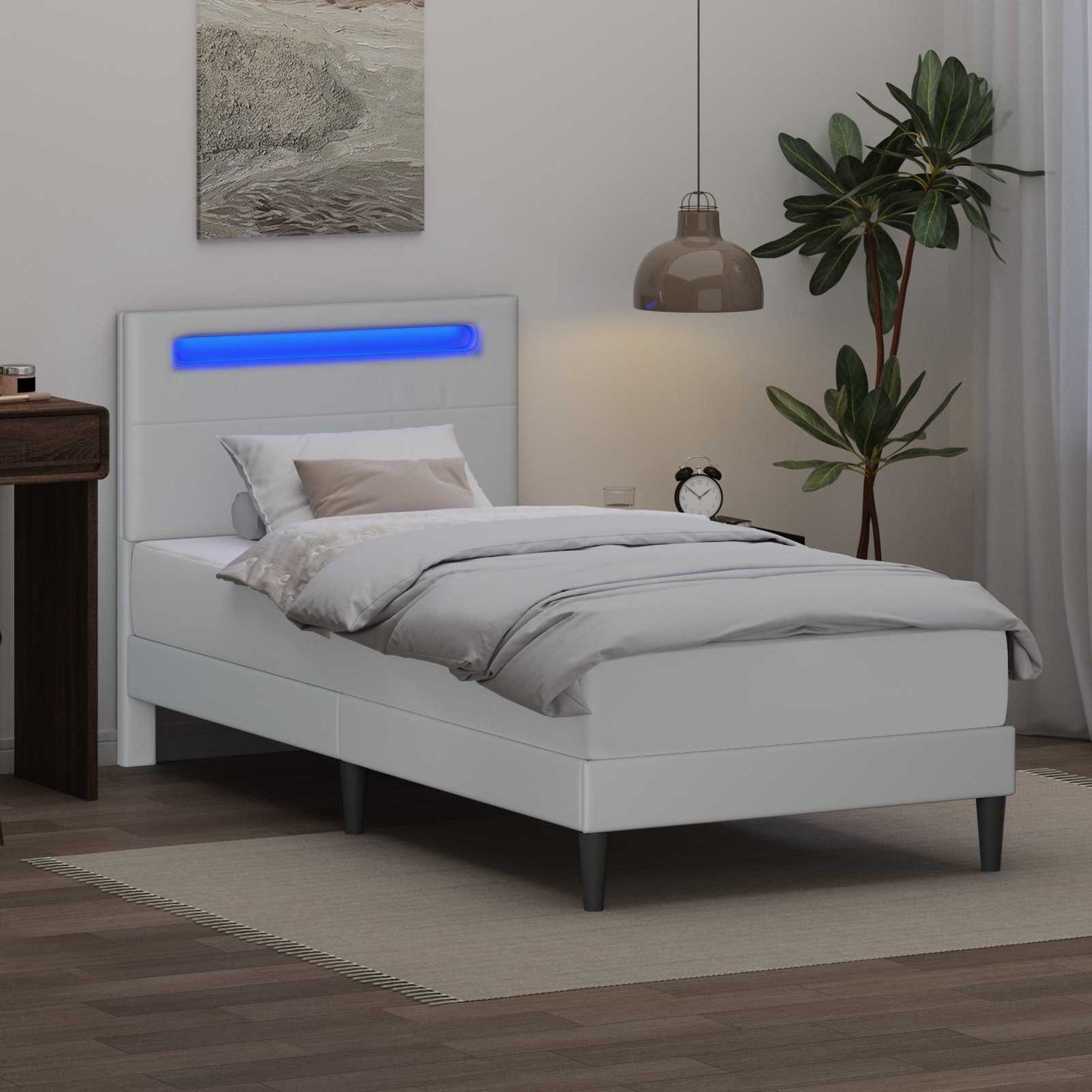 vidaXL Σκελετός Κρεβατιού με κεφαλάρι Λευκό 90 x 190 cm Τεχνητό Δέρμα