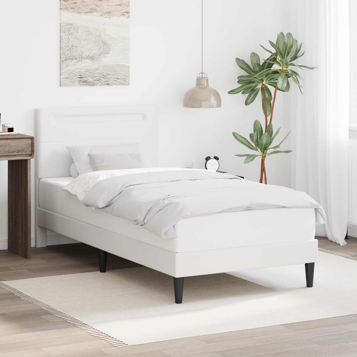 vidaXL Σκελετός Κρεβατιού με κεφαλάρι Λευκό 90 x 190 cm Τεχνητό Δέρμα