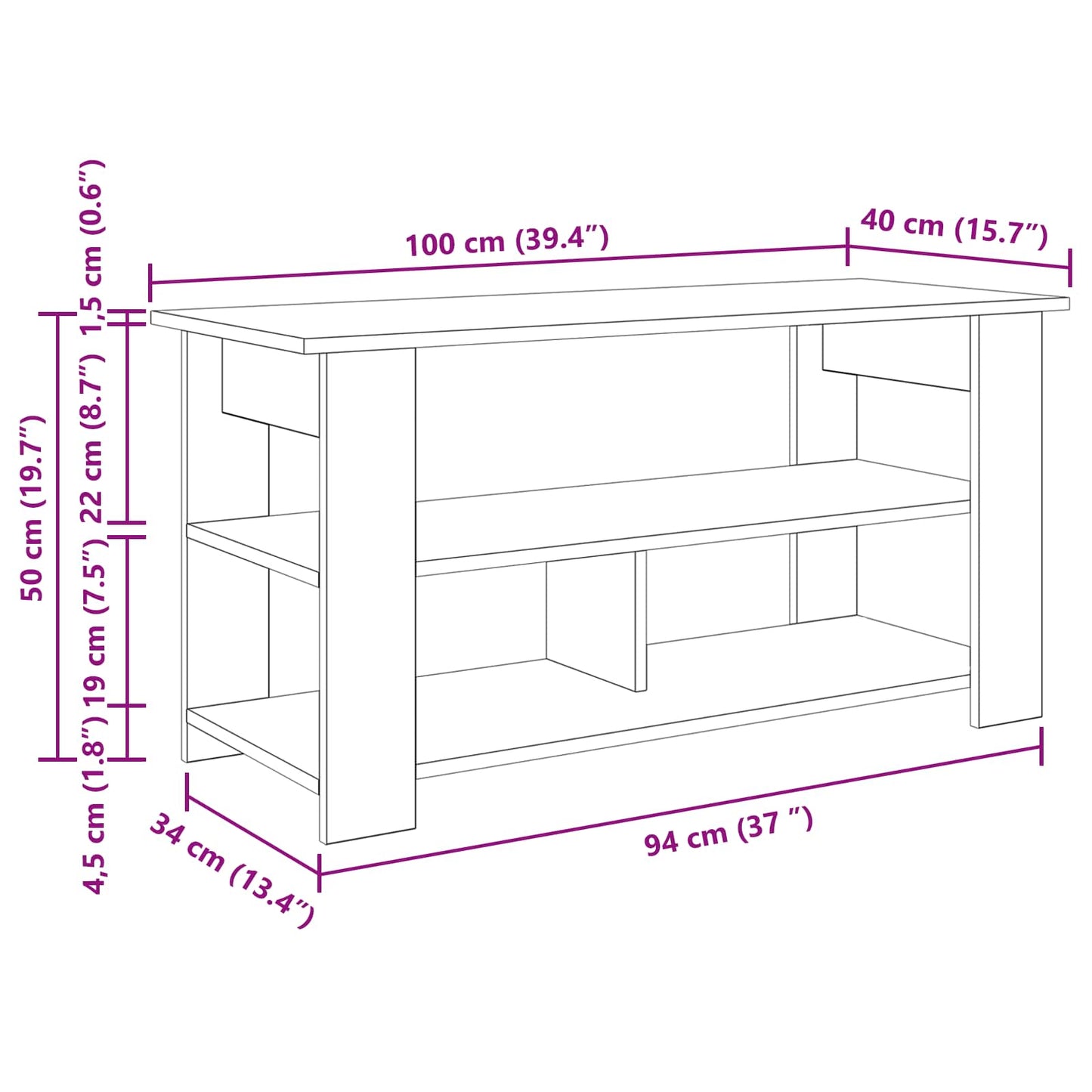 vidaXL Βάση τηλεόρασης Παλιό ξύλο 100 x 40 x 50 cm