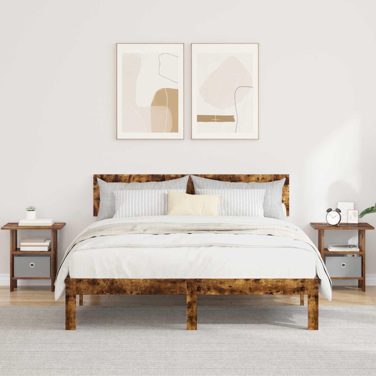 vidaXL Κομοδίνο 2 pcs Καπνιστό Δρύς 41 x 40 x 45 εκ Επεξεργασμένο ξύλο