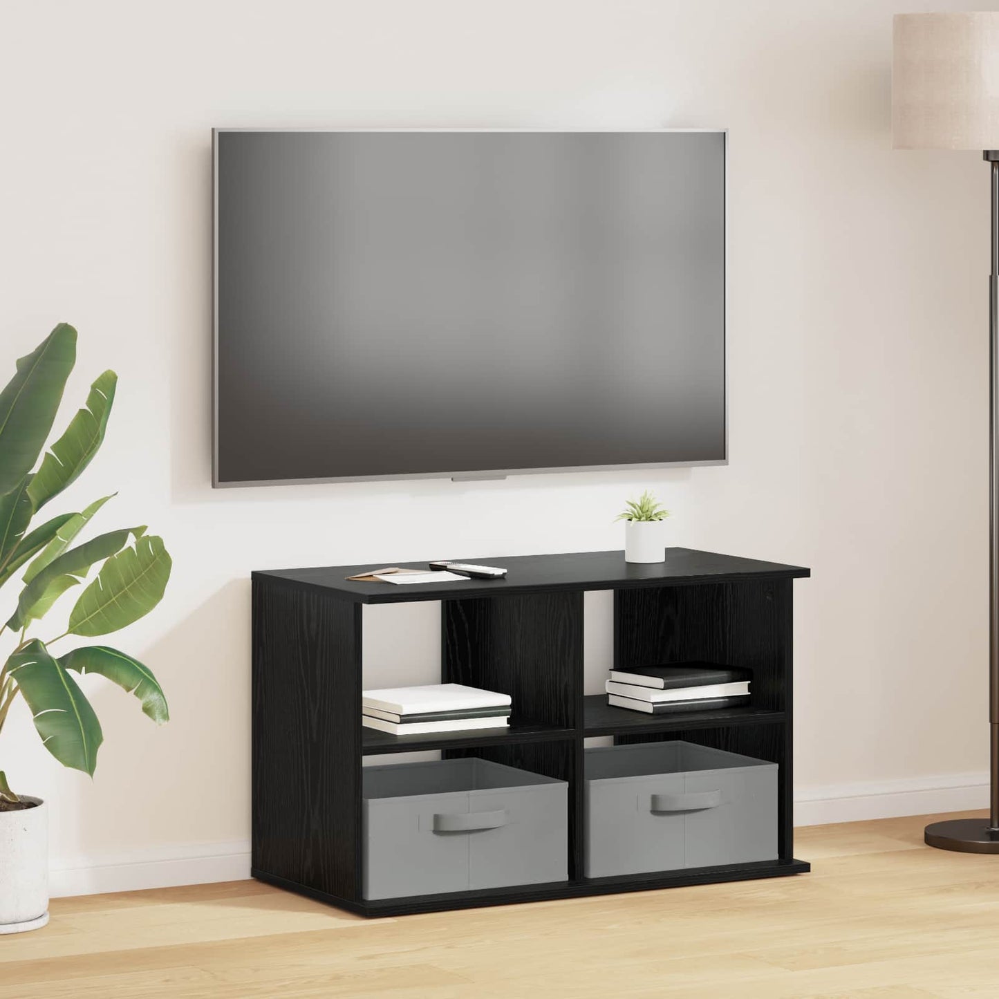 vidaXL Βάση τηλεόρασης με συρτάρι Μαύρη Οξυά 79 x 40 x 48 εκ