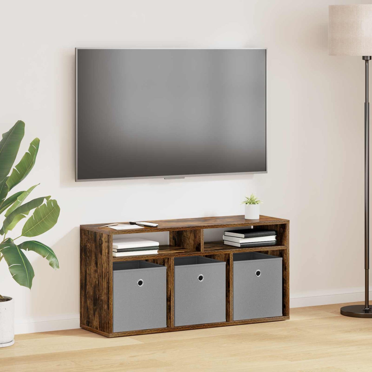 vidaXL Χαμηλό γραφείο με συρτάρι Καπνιστό Δρύς 87 x 27,5 x 43 εκ