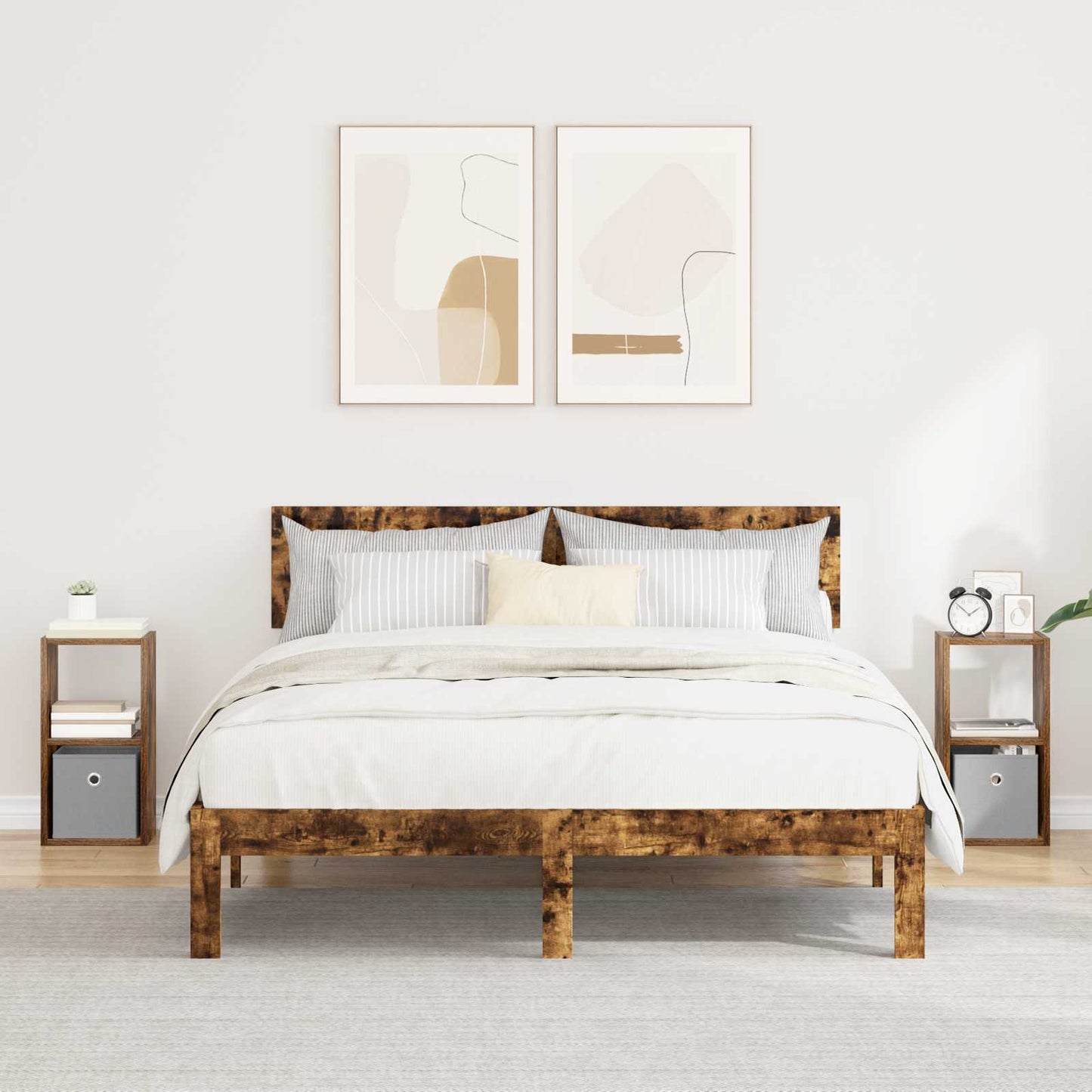 vidaXL Κομοδίνο με συρτάρι 2 pcs Καπνιστό Δρύς 25,5 x 22 x 49,5 εκ