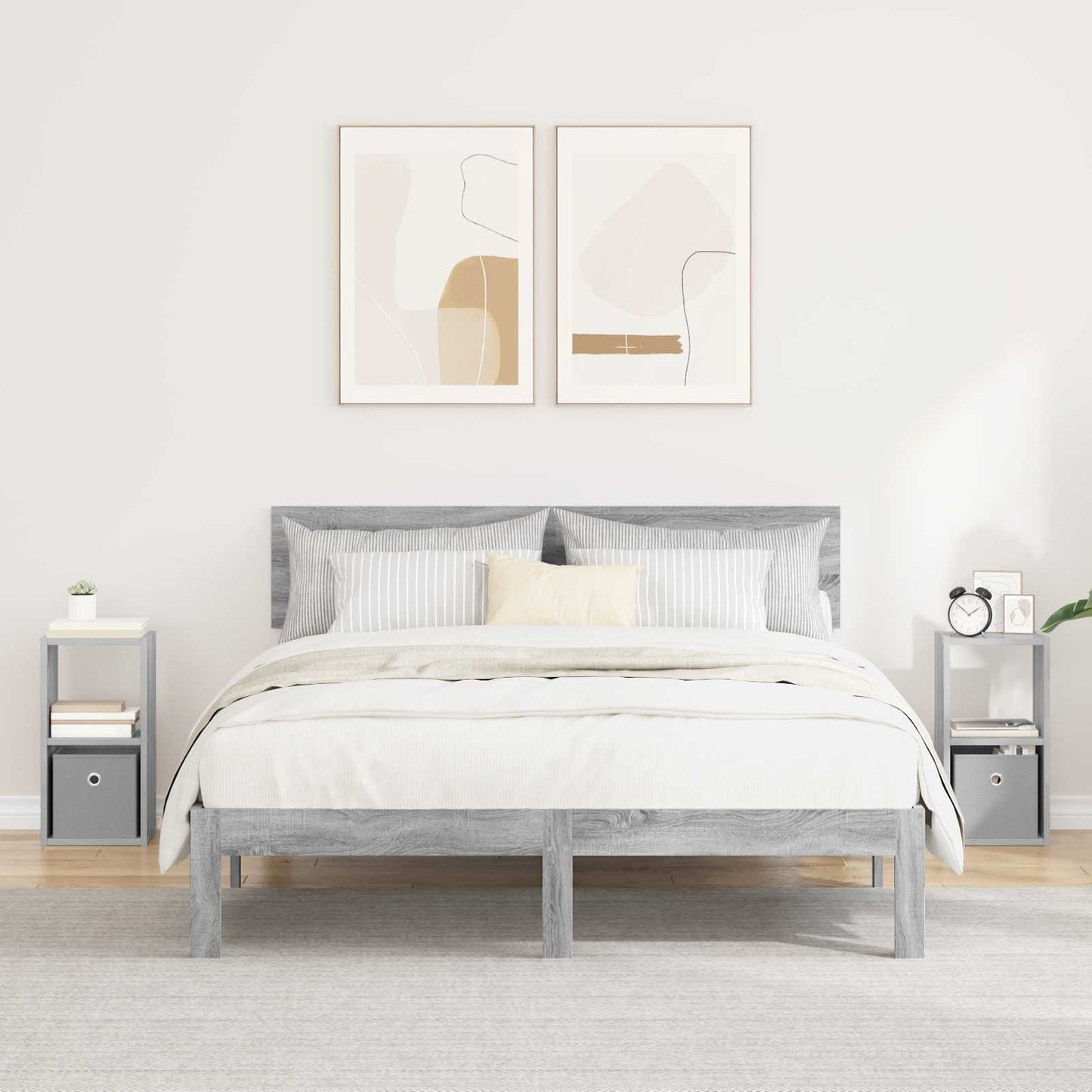 vidaXL Κομοδίνο με συρτάρι 2 pcs Γκρίζο Σονομα 25,5 x 22 x 49,5 εκ