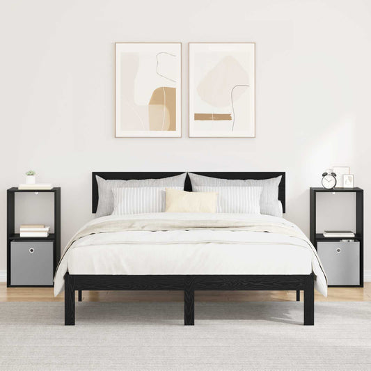 vidaXL Κομοδίνο 2 τμχ. Μαύρη Οξυά 35 x 32 x 68,5 εκ Επεξεργασμένο Ξύλο