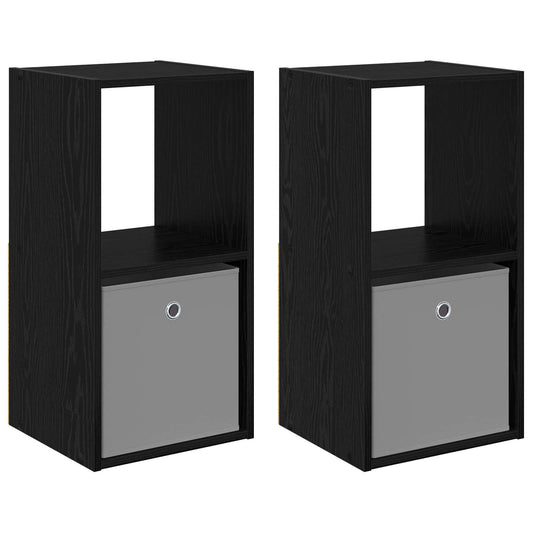 vidaXL Κομοδίνο 2 τμχ. Μαύρη Οξυά 35 x 32 x 68,5 εκ Επεξεργασμένο Ξύλο