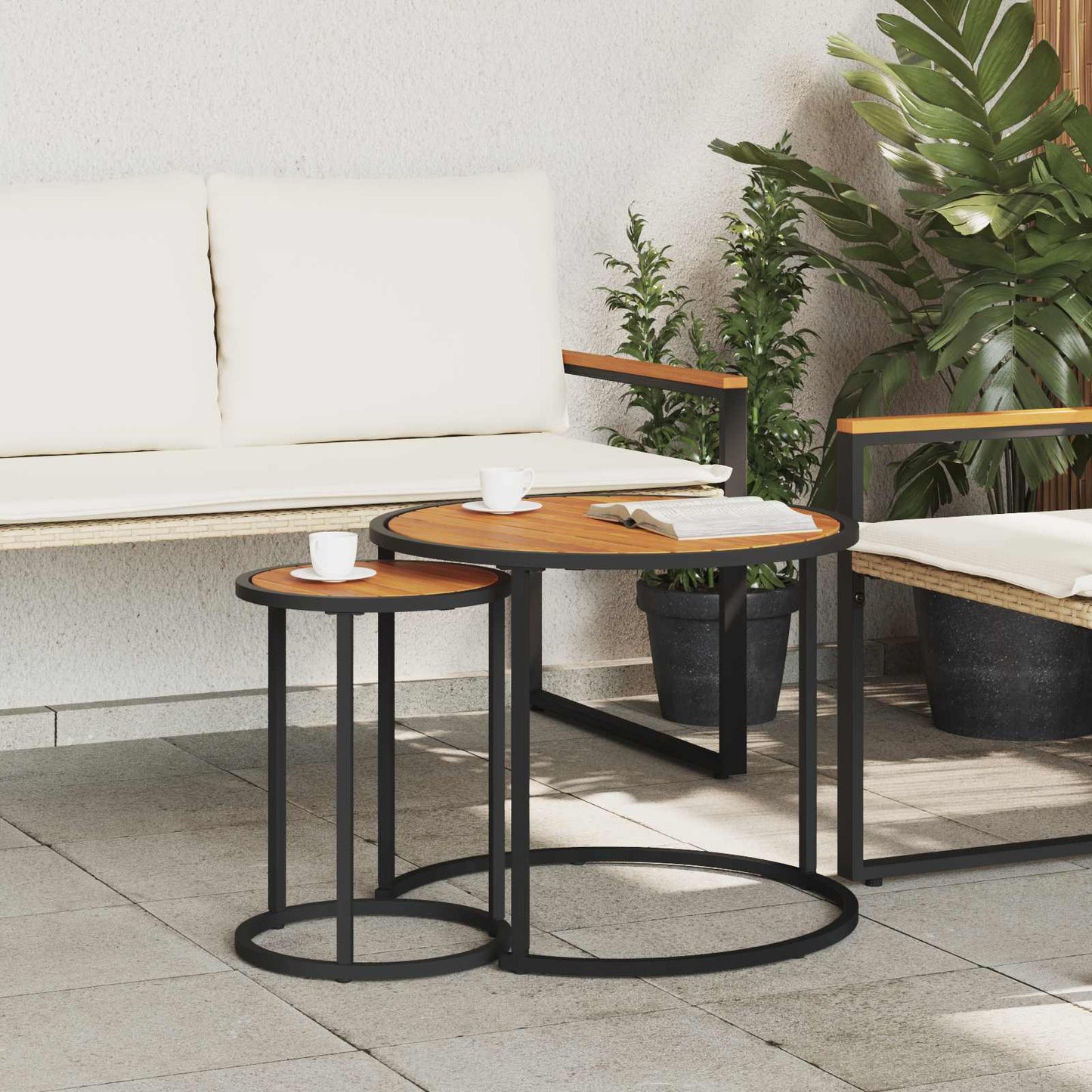 vidaXL Σετ Τραπεζιού Για Καφέ 2 pcs Φυσικό και Μαύρο 55 x 55 x 45 cm
