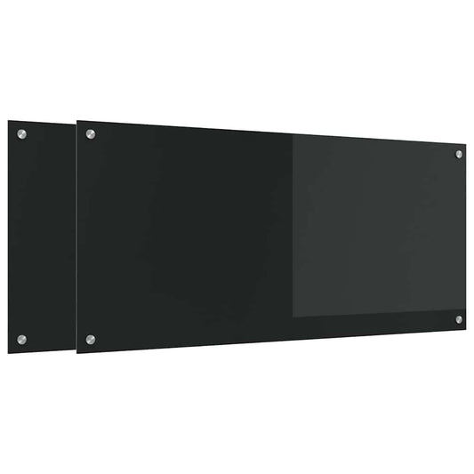 vidaXL Πίσω Πάνελ Κουζίνας 2 pcs Μαύρο 110 x 50 cm σκληρυμένο γυαλί