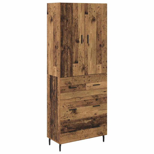 vidaXL Highboard με συρτάρι 2 pcs Παλιό Ξύλο Σύνθετο Ξύλο και Γυαλί