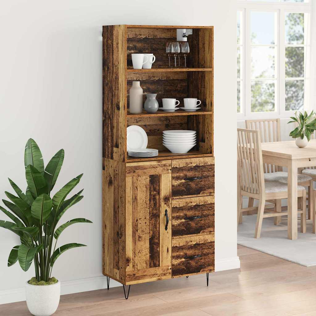 vidaXL Highboard με συρτάρι 2 pcs Παλιό ξύλο Επεξεργασμένο ξύλο