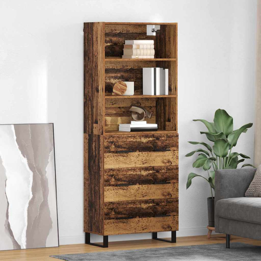 vidaXL Highboard Παλιό ξύλο 69,5 x 34 x 180 εκ. Επεξεργασμένο ξύλο