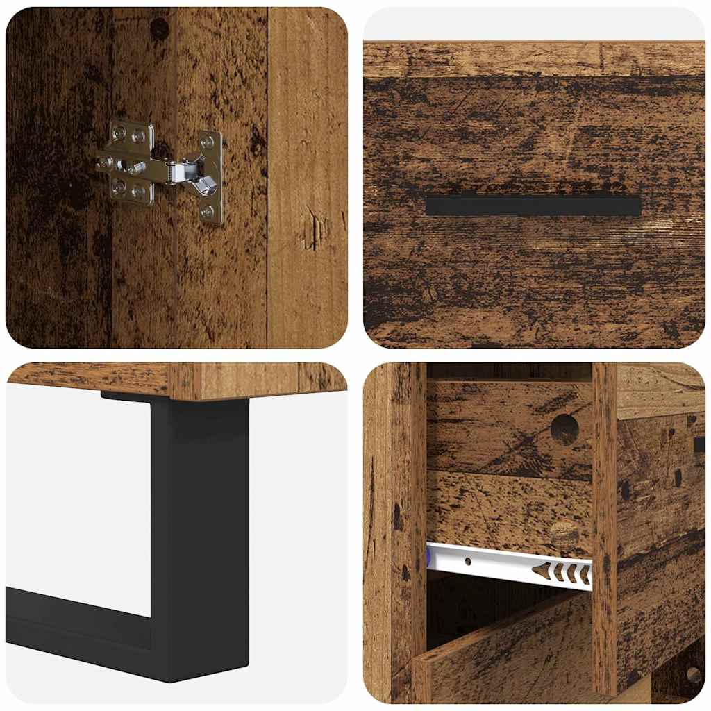 vidaXL Highboard με συρτάρι 2 pcs Παλιό Ξύλο Σύνθετο Ξύλο και Γυαλί