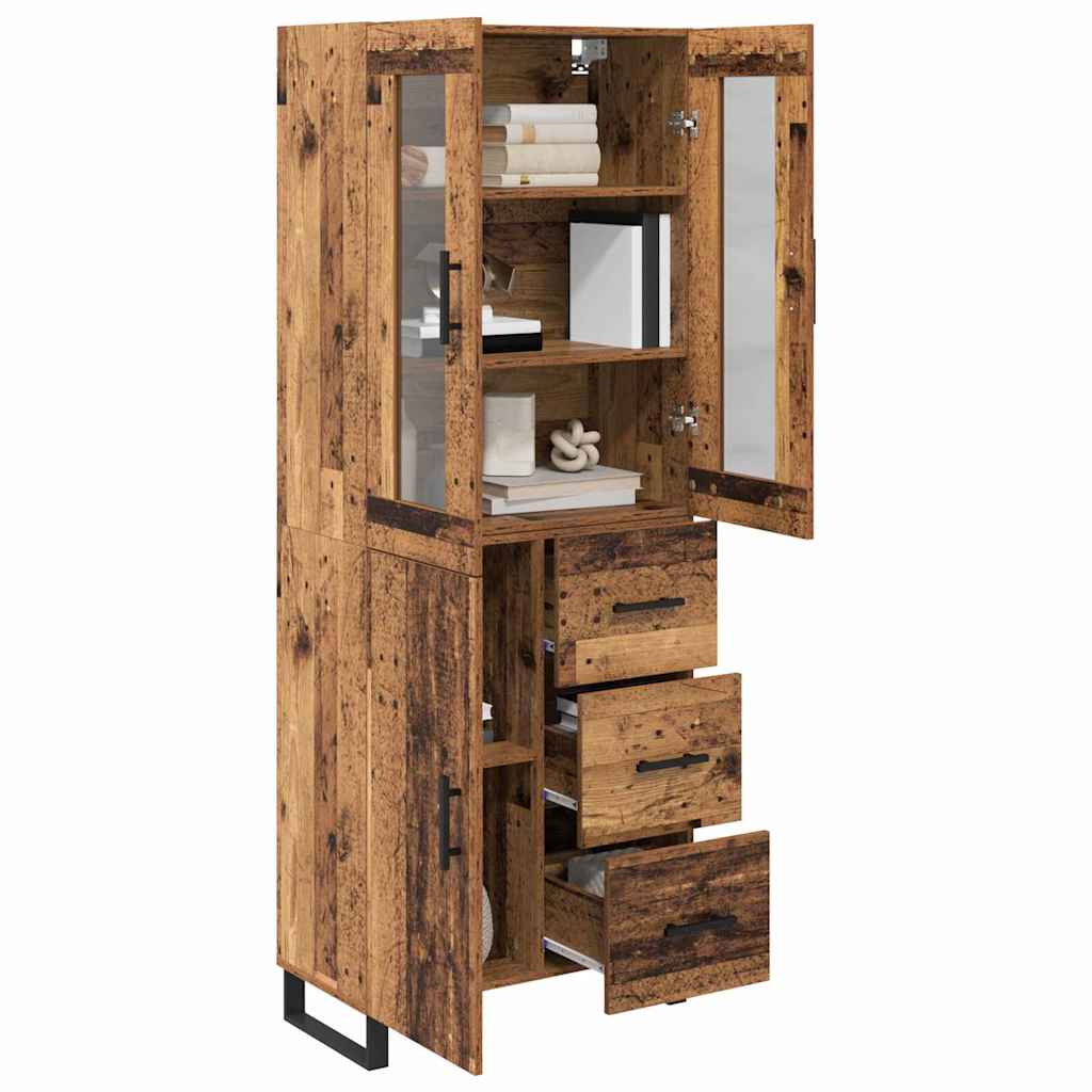 vidaXL Highboard με συρτάρι 2 pcs Παλιό Ξύλο Σύνθετο Ξύλο και Γυαλί